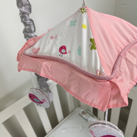 Baby Crib Pink Bird Mobile, Nursery Mobile for Crib with Music Wind Up Spinner - Picture 6 of 10